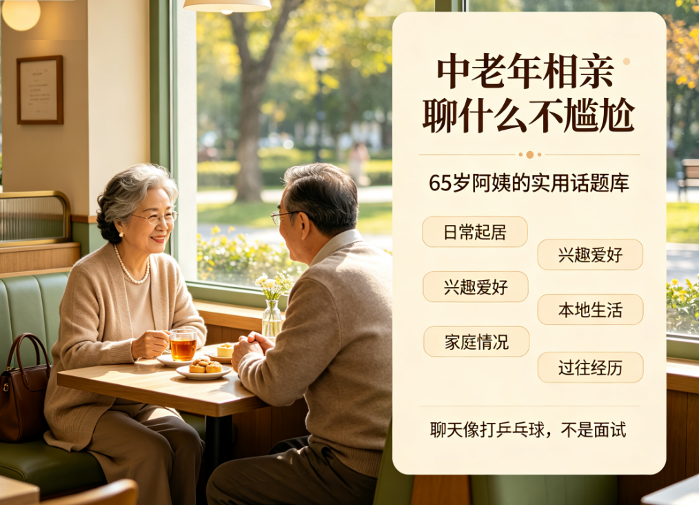 65岁阿姨亲测：中老年相亲零尴尬聊天秘诀！吃透这套话题库，见面不冷场